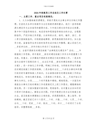2024年档案局工作总结及工作打算