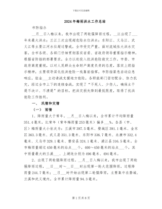 2024年梅雨洪水工作总结
