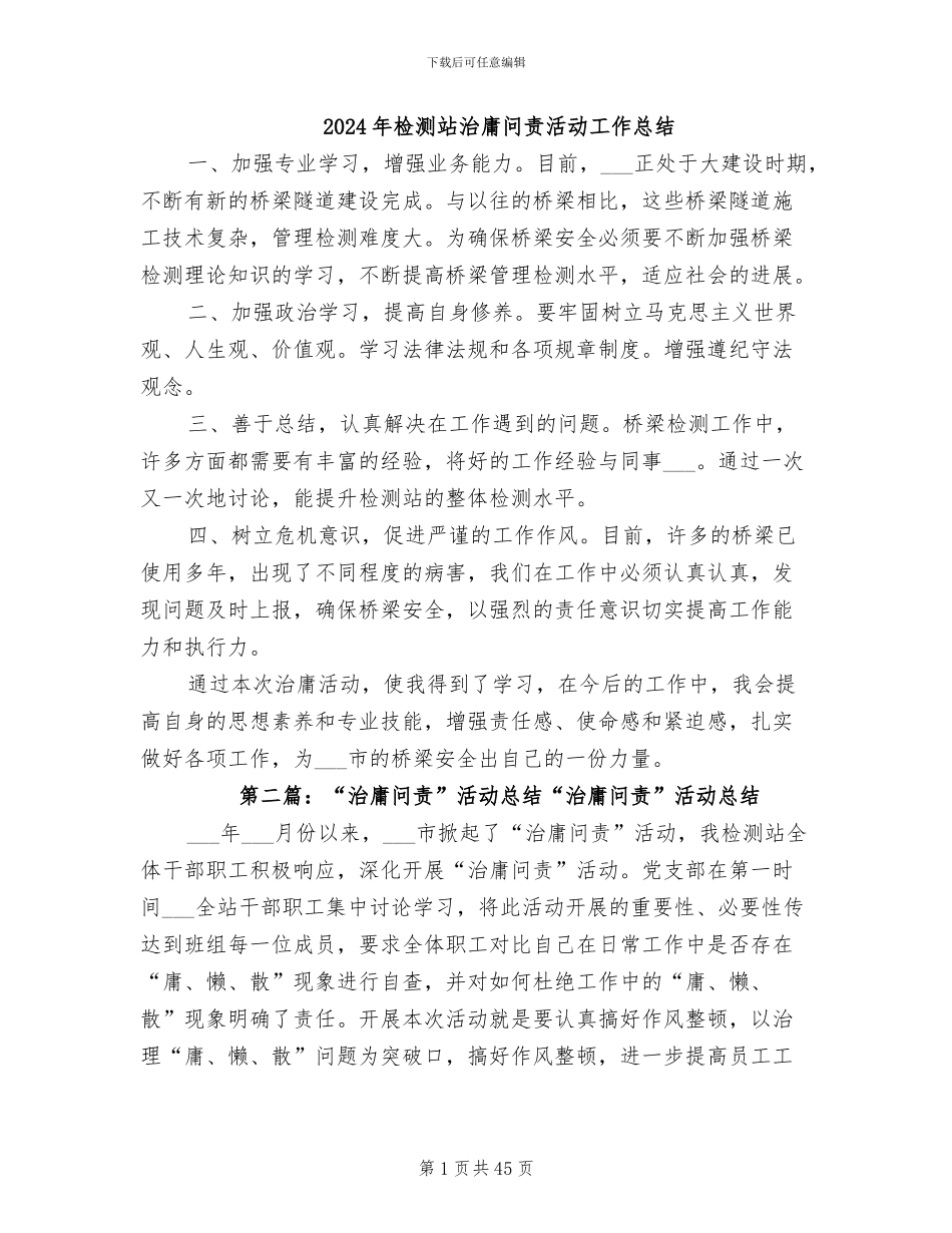 2024年检测站治庸问责活动工作总结_第1页