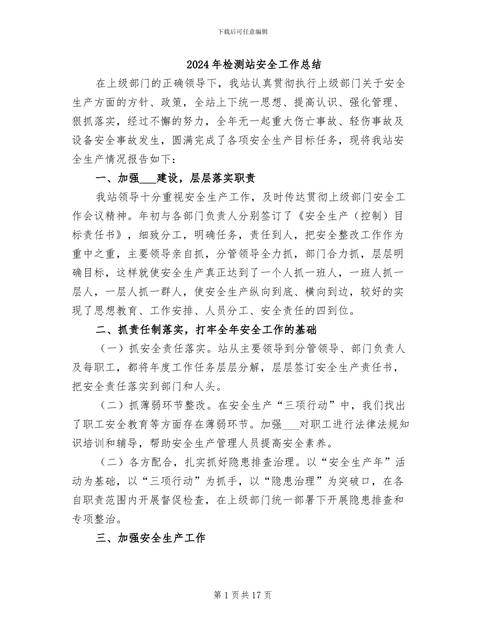 2024年检测站安全工作总结_第1页