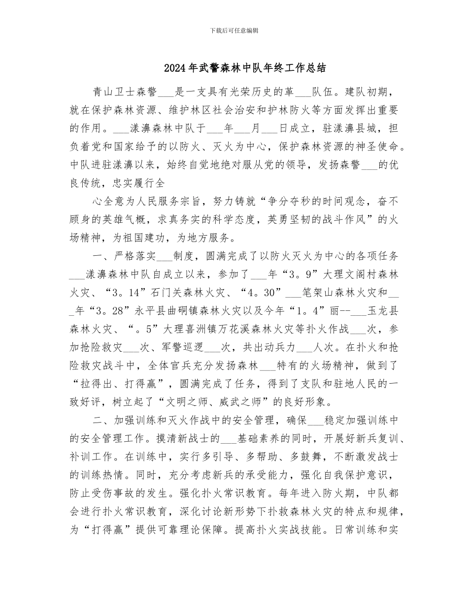 2024年武警森林中队年终工作总结_第1页