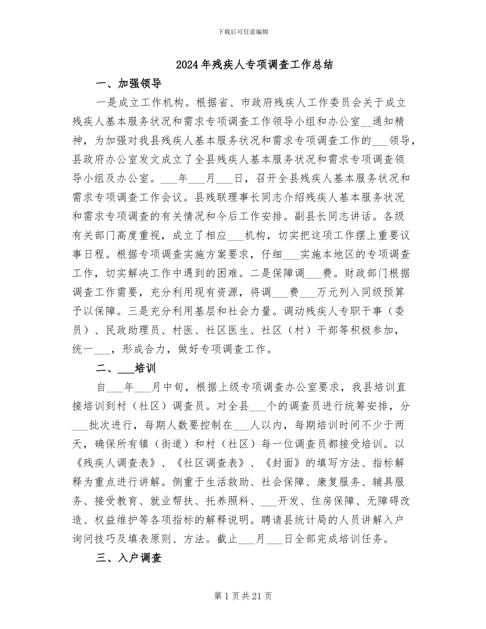 2024年残疾人专项调查工作总结_第1页
