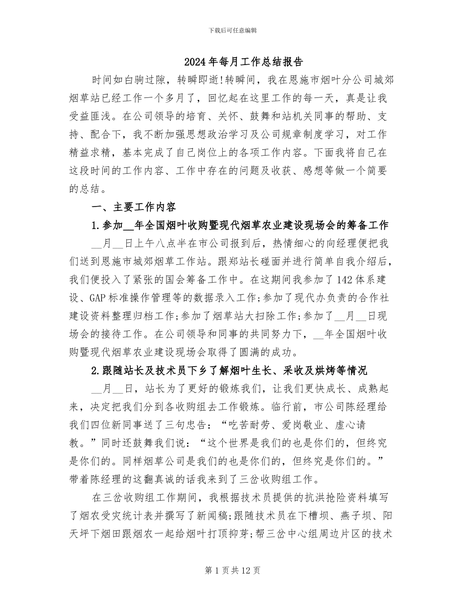 2024年每月工作总结报告_第1页