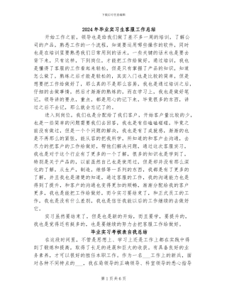 2024年毕业实习生客服工作总结