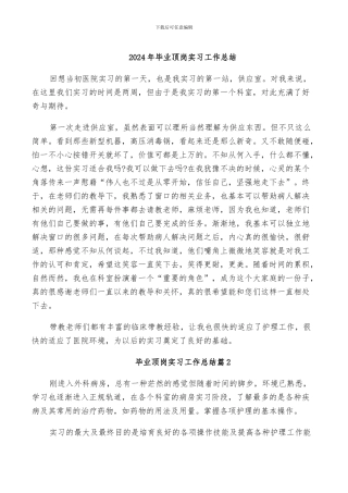 2024年毕业顶岗实习工作总结