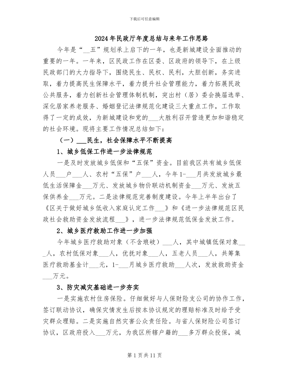 2024年民政厅年度总结与来年工作思路_第1页