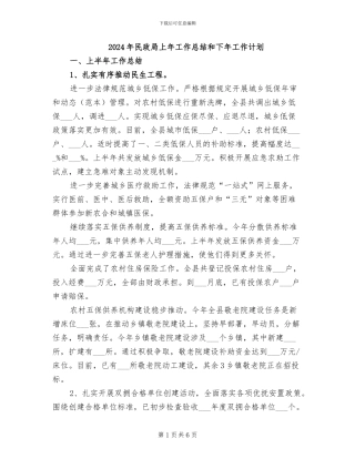 2024年民政局上年工作总结和下年工作计划