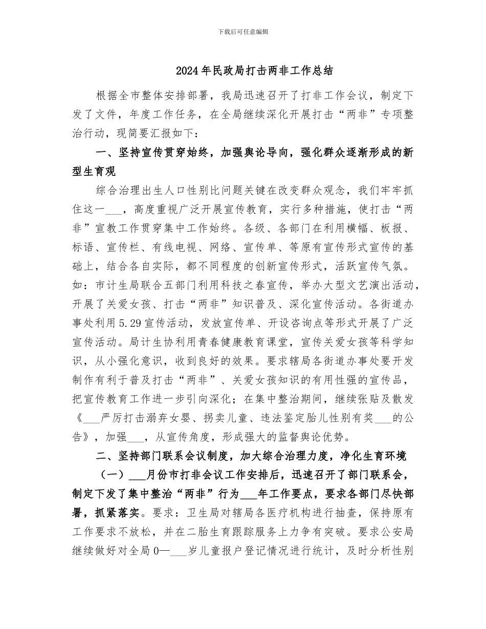 2024年民政局打击两非工作总结_第1页