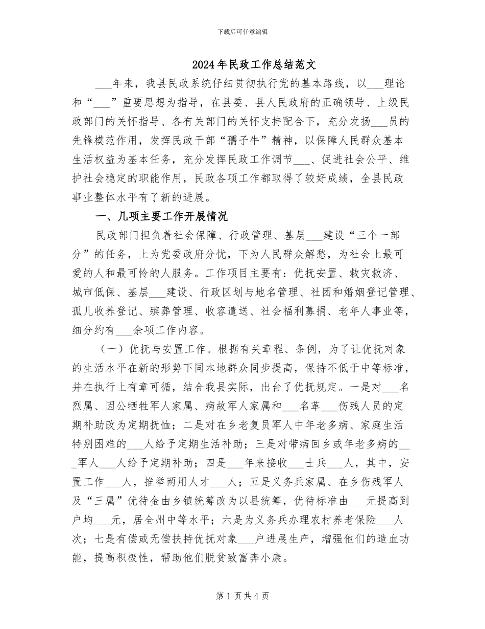 2024年民政工作总结范文_第1页