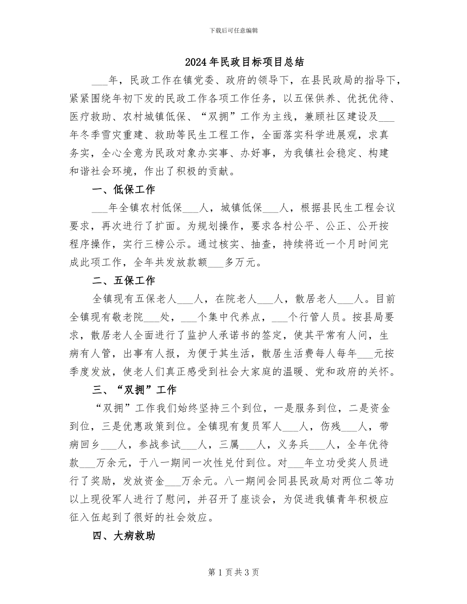 2024年民政目标项目总结_第1页