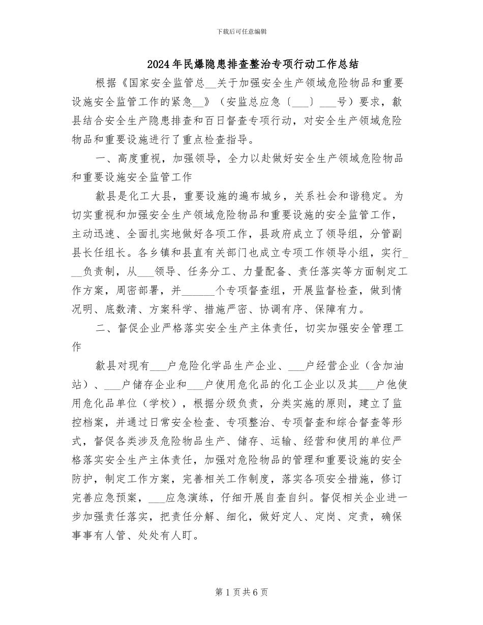 2024年民爆隐患排查整治专项行动工作总结_第1页