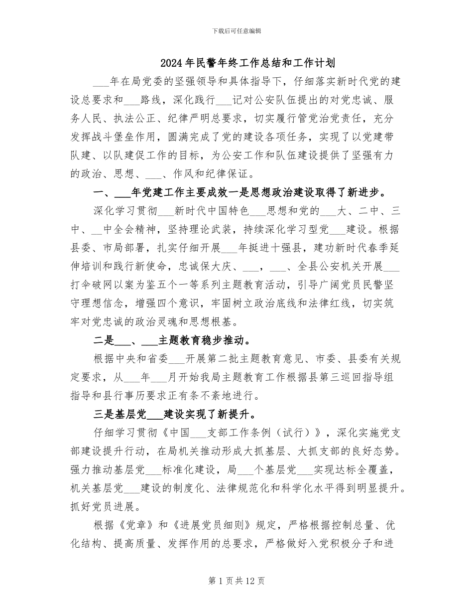 2024年民警年终工作总结和工作计划_第1页