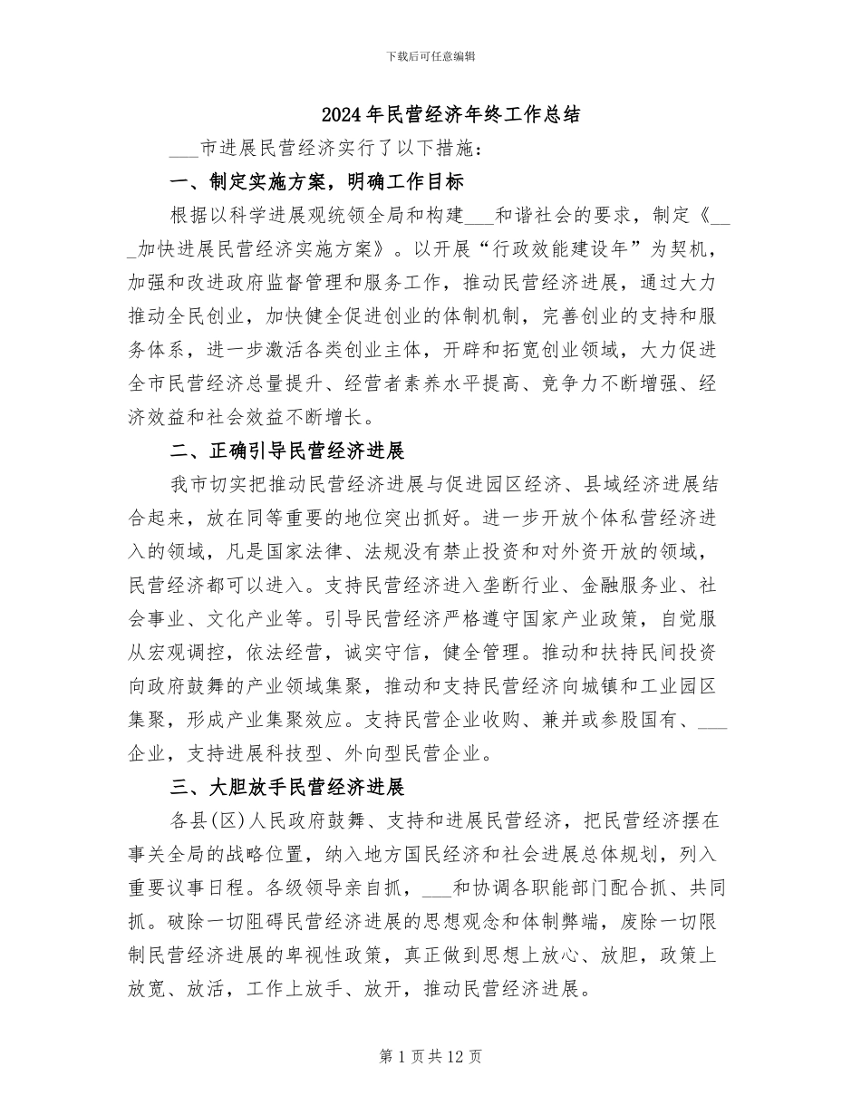 2024年民营经济年终工作总结_第1页