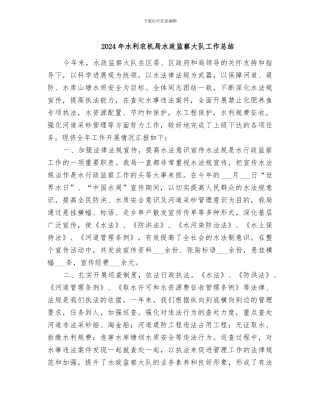 2024年水利农机局水政监察大队工作总结