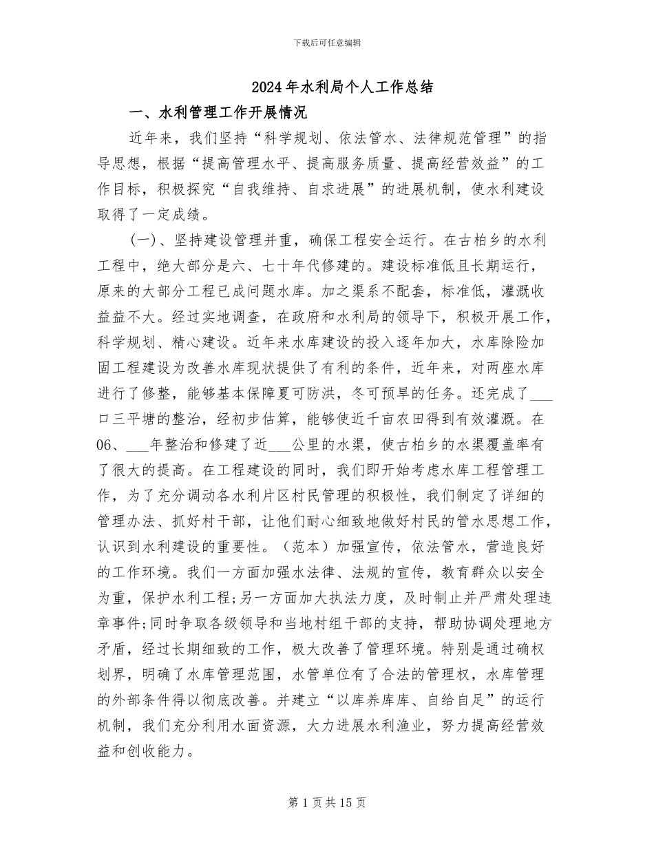 2024年水利局个人工作总结_第1页