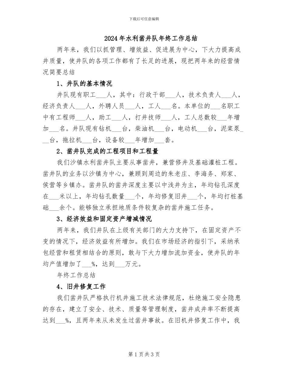2024年水利凿井队年终工作总结_第1页