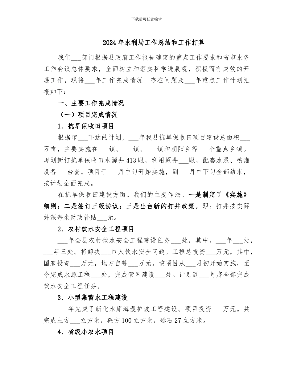 2024年水利局工作总结和工作打算_第1页