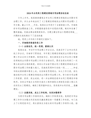 2024年水利局工程建设领域专项治理活动总结
