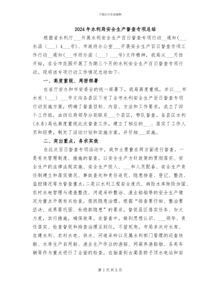 2024年水利局安全生产督查专项总结