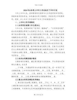 2024年水务局上半年工作总结及下半年计划