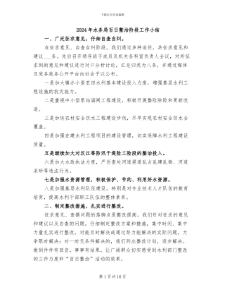 2024年水务局百日整治阶段工作小结