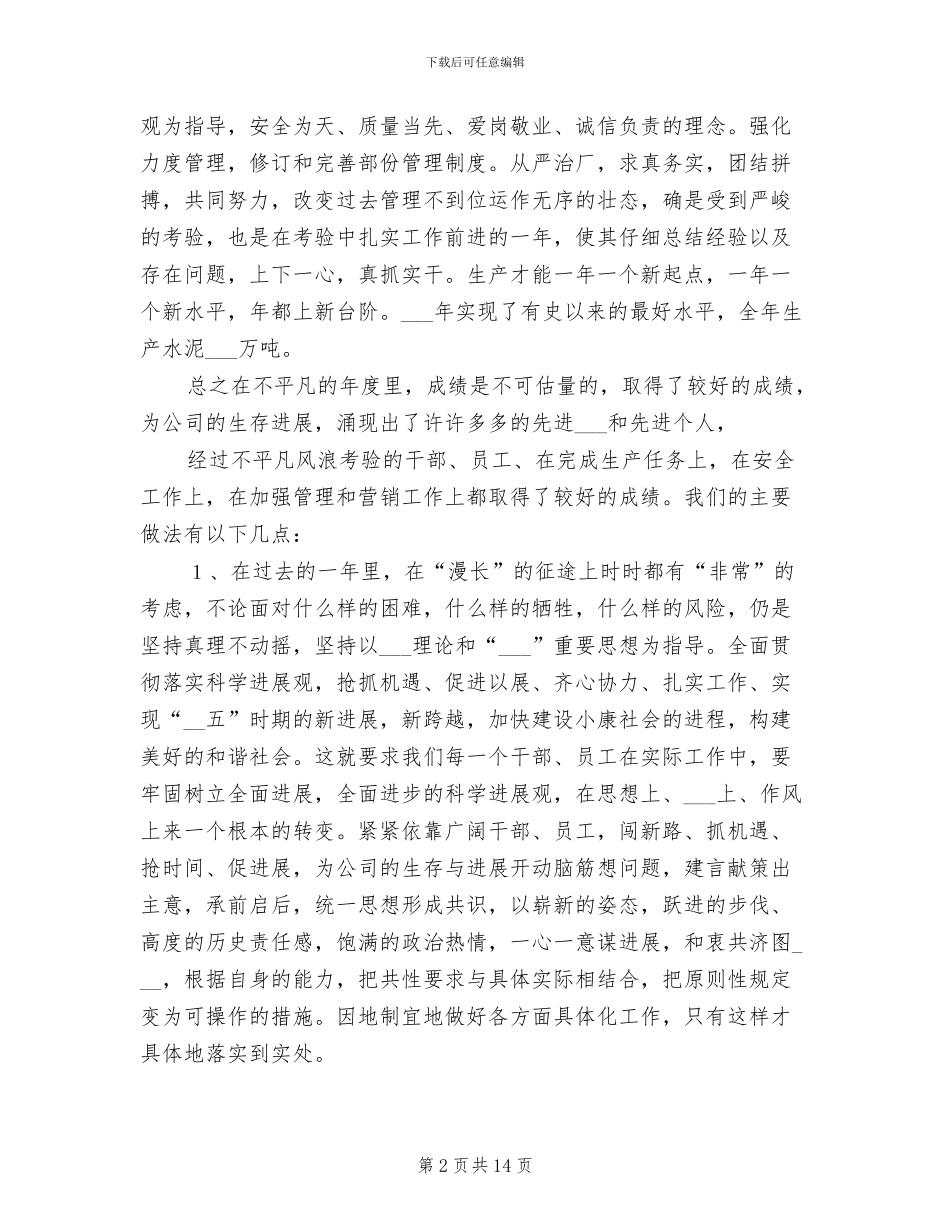 2024年水泥公司年度工作总结会议讲话_第2页