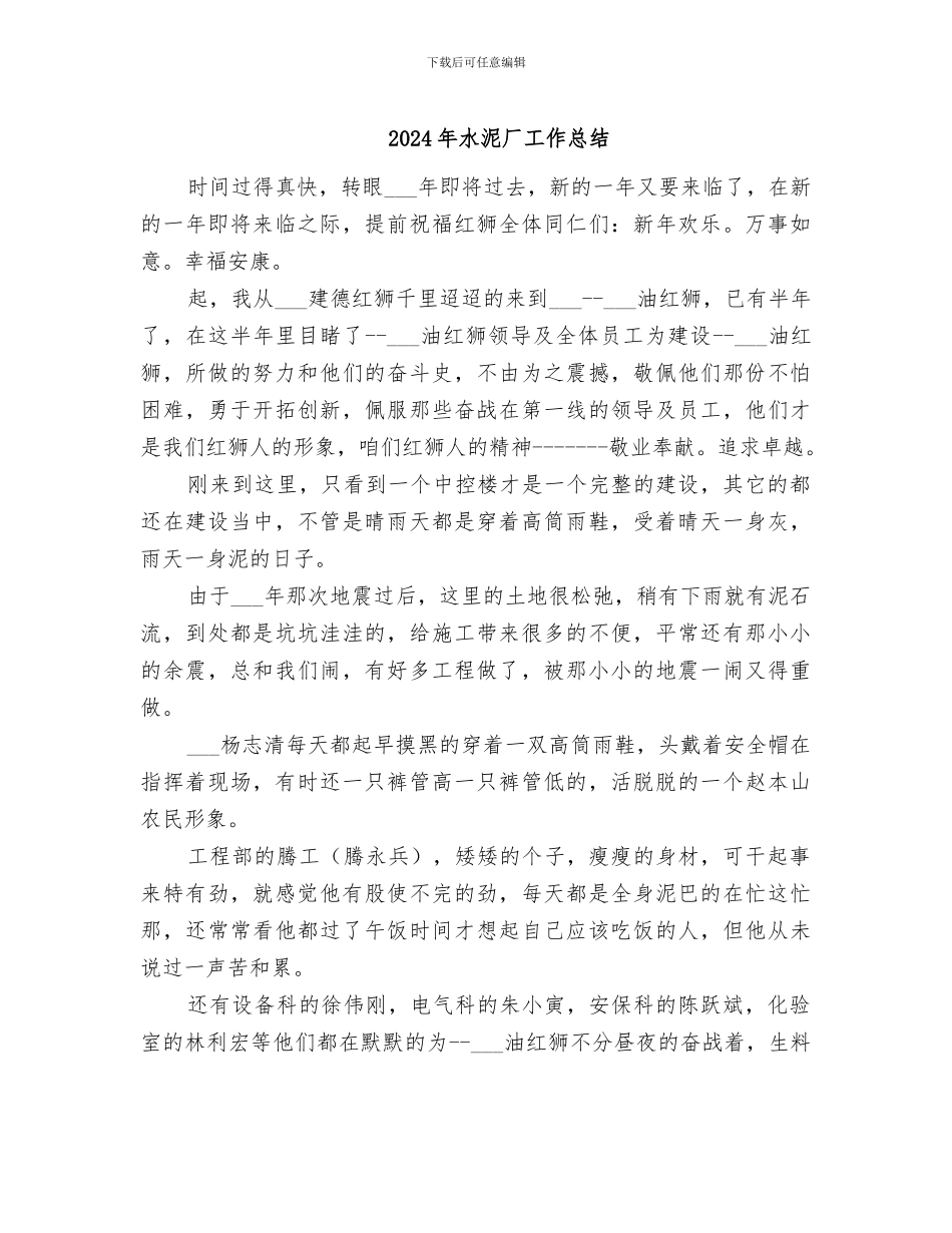 2024年水泥厂工作总结_第1页