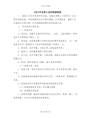 2024年水泵工巡回检查制度