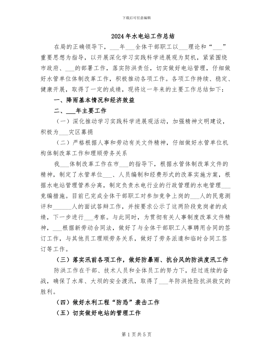 2024年水电站工作总结_第1页