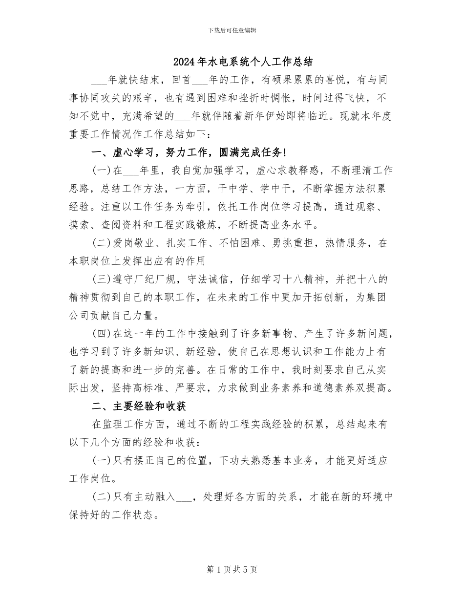 2024年水电系统个人工作总结_第1页