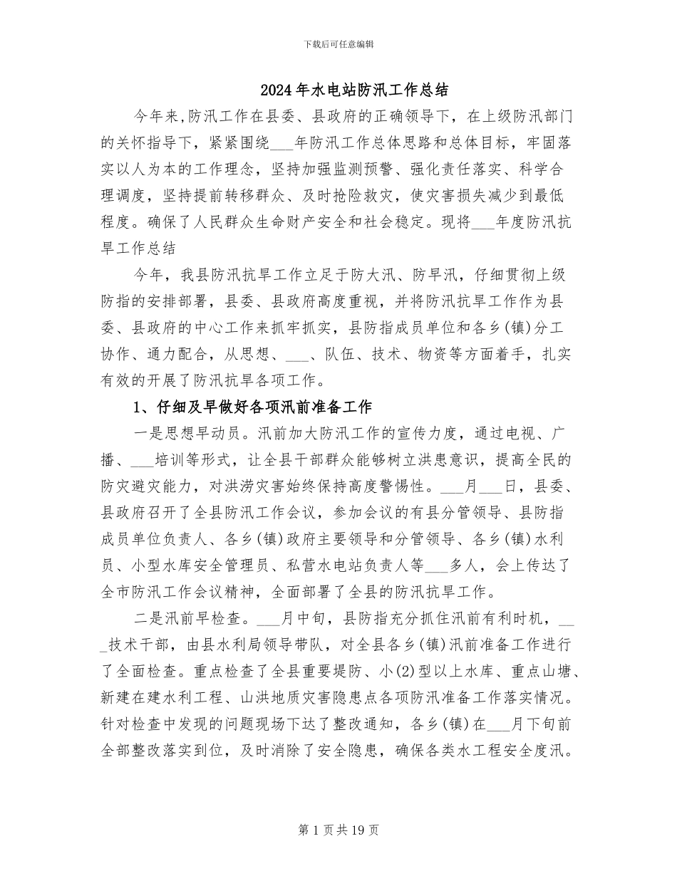 2024年水电站防汛工作总结_第1页
