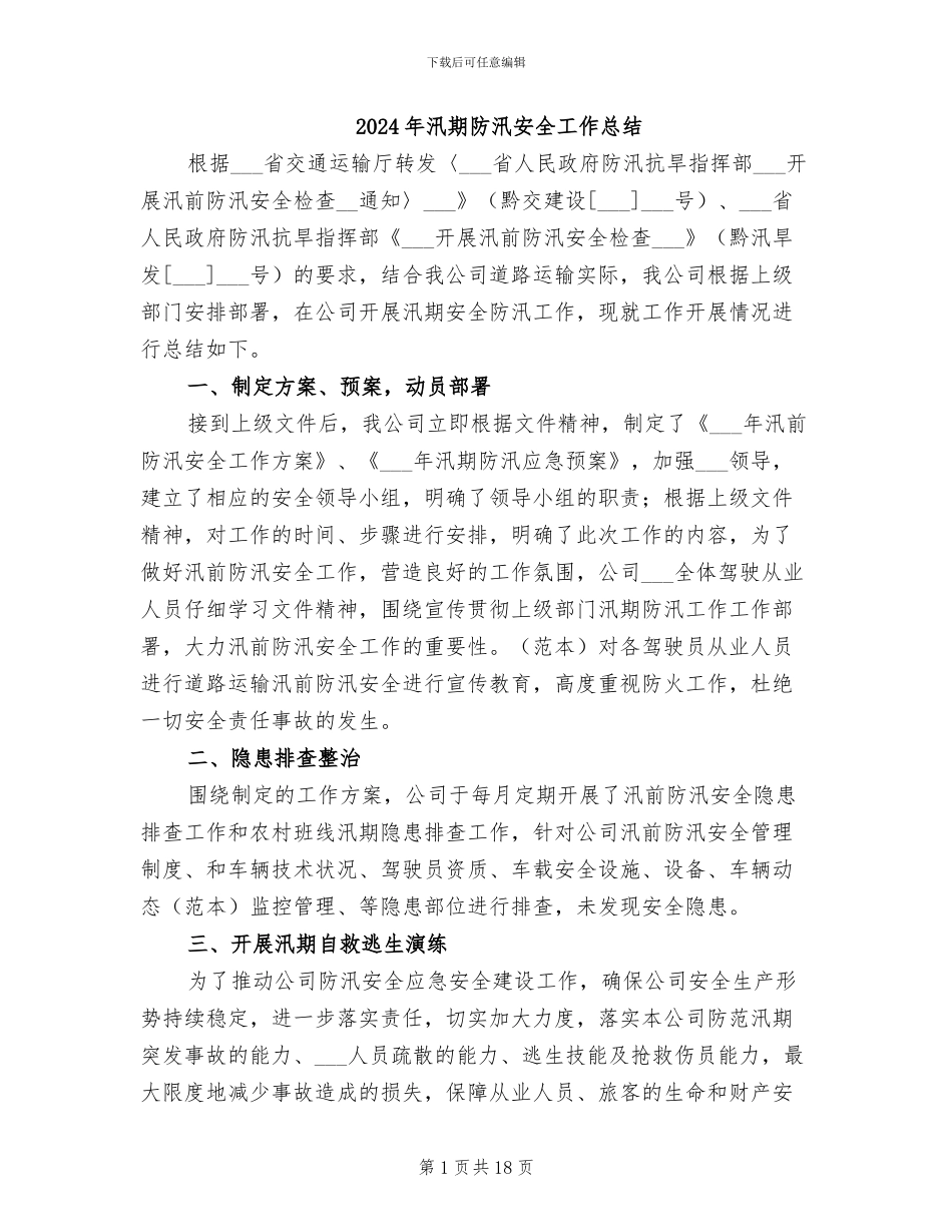 2024年汛期防汛安全工作总结_第1页