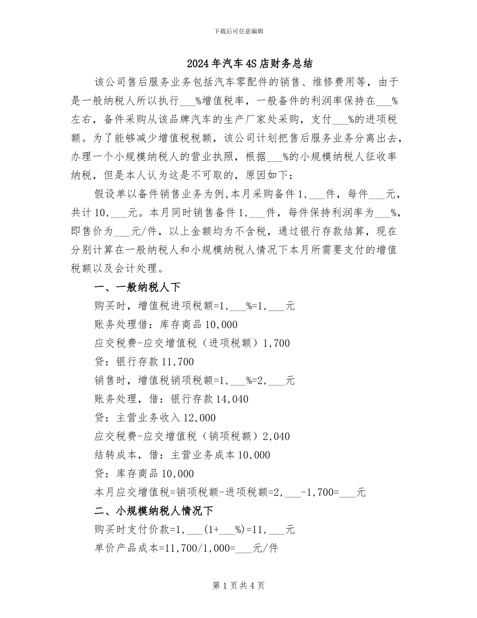 2024年汽车4S店财务总结_第1页