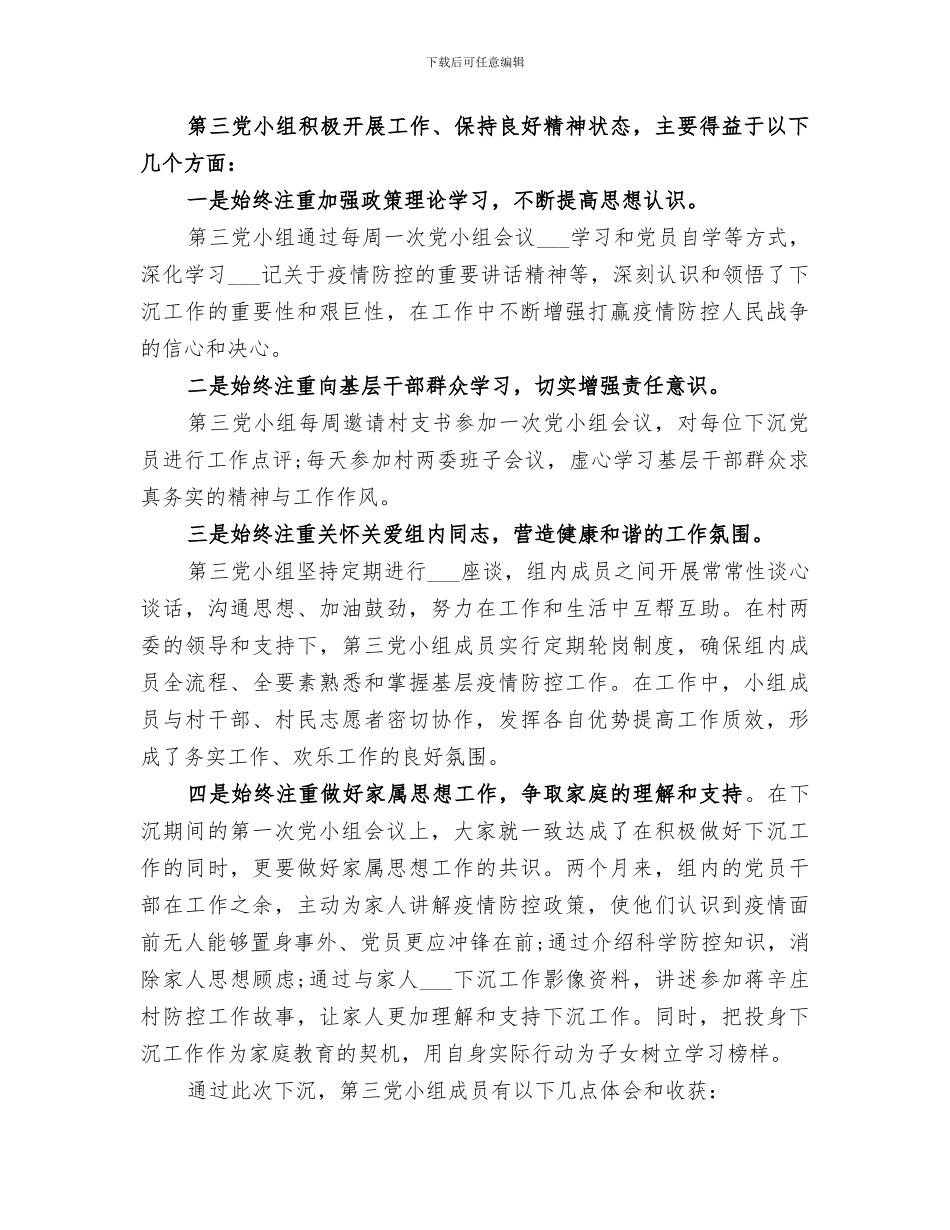 2024年沉心、沉身、沉力下沉农村防控工作组工作总结_第2页