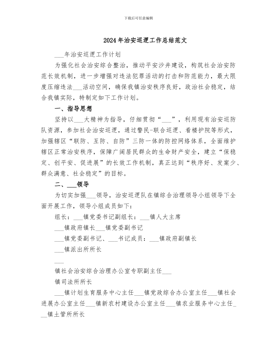 2024年治安巡逻工作总结范文_第1页