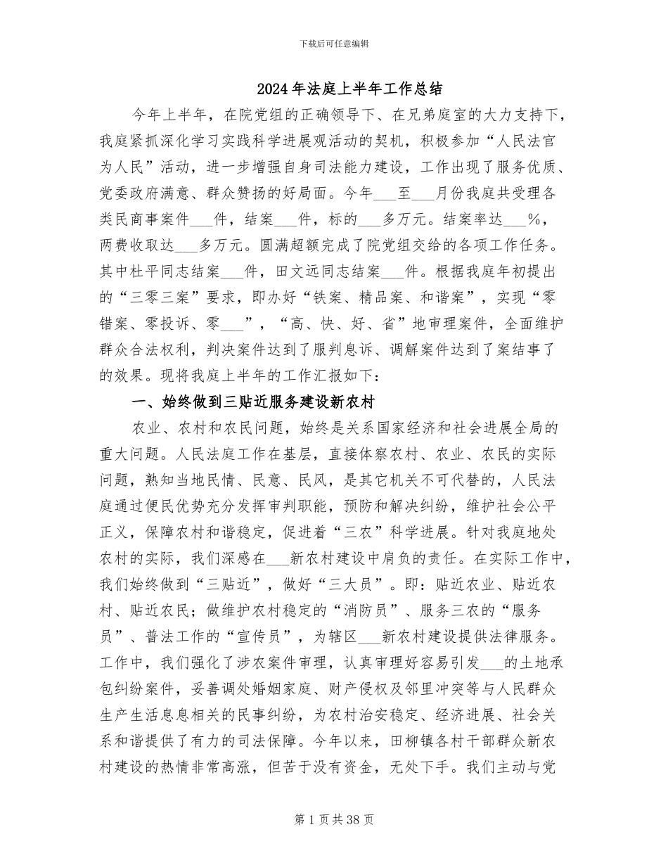 2024年法庭上半年工作总结_第1页