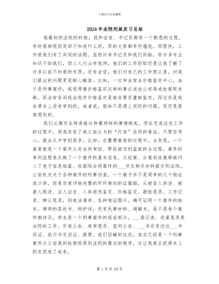 2024年法院刑庭实习总结