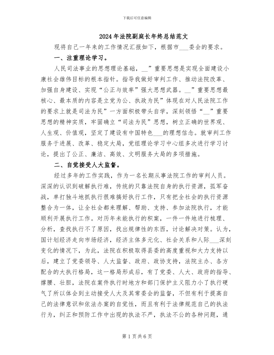 2024年法院副庭长年终总结范文_第1页