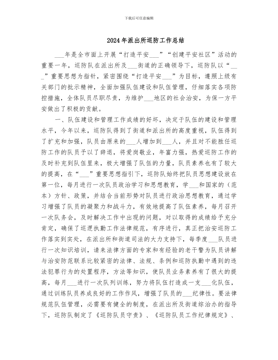 2024年派出所巡防工作总结_第1页