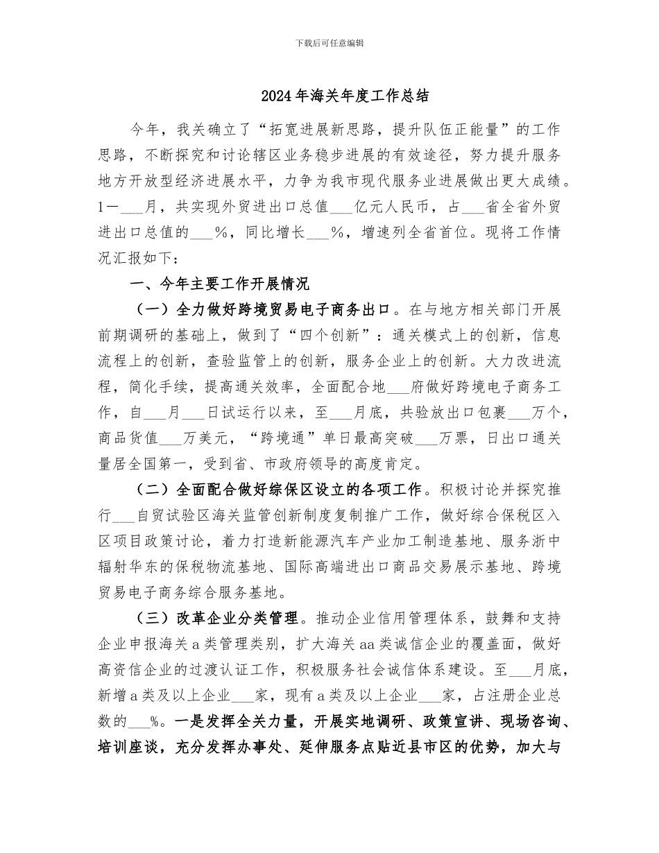 2024年海关年度工作总结_第1页