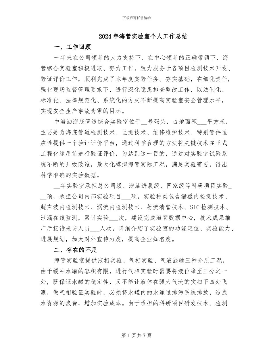 2024年海管实验室个人工作总结_第1页