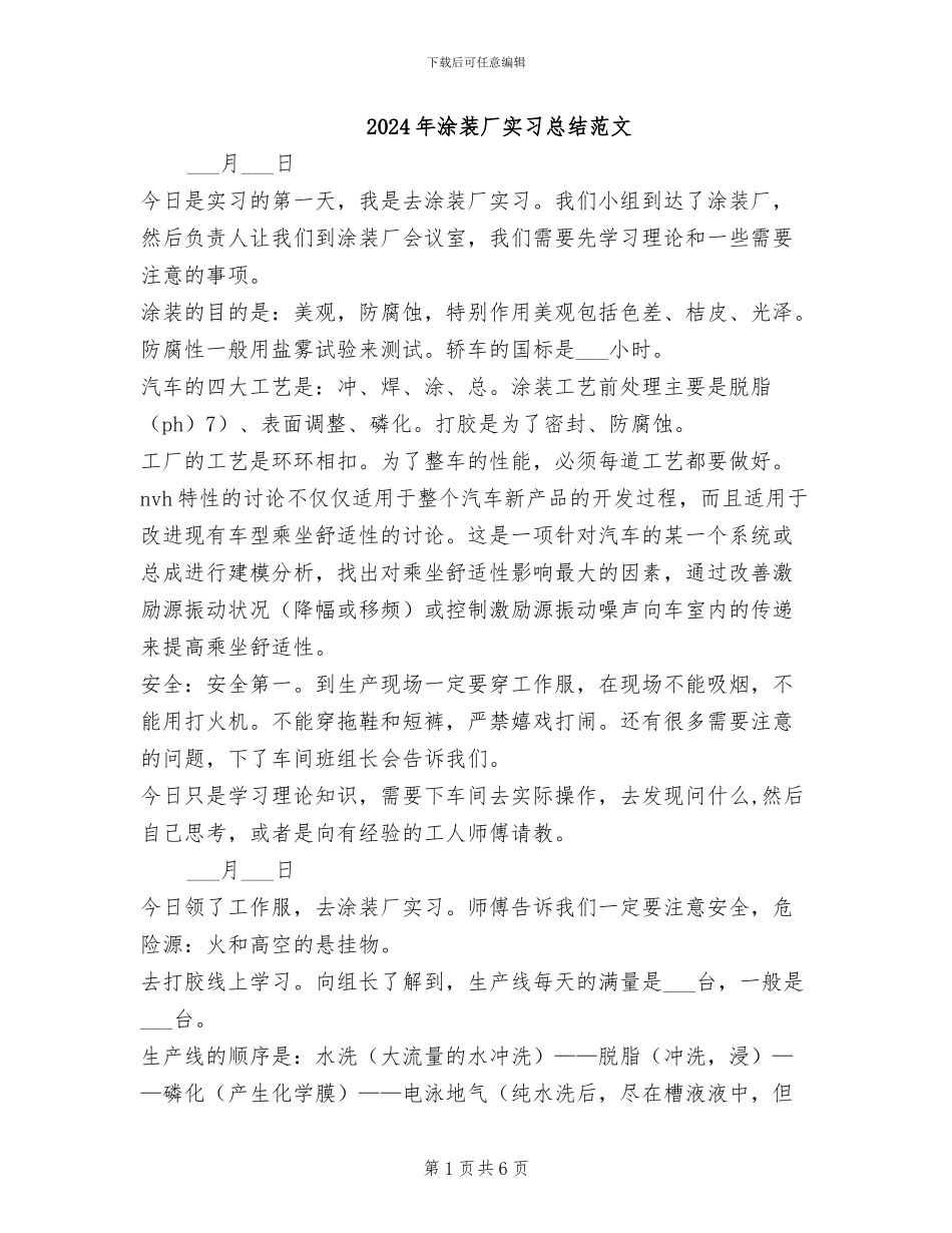 2024年涂装厂实习总结范文_第1页