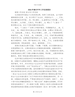 2024年海关半年工作总结报告