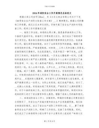2024年消防安全工作开展情况总结范文