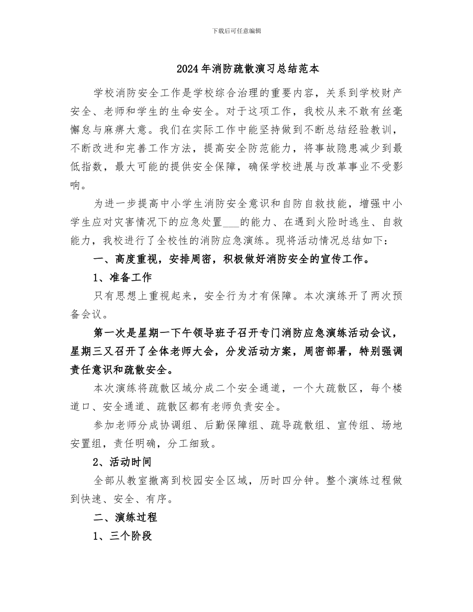 2024年消防疏散演习总结范本_第1页