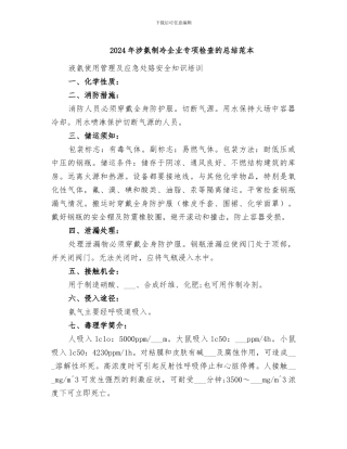 2024年涉氨制冷企业专项检查的总结范本