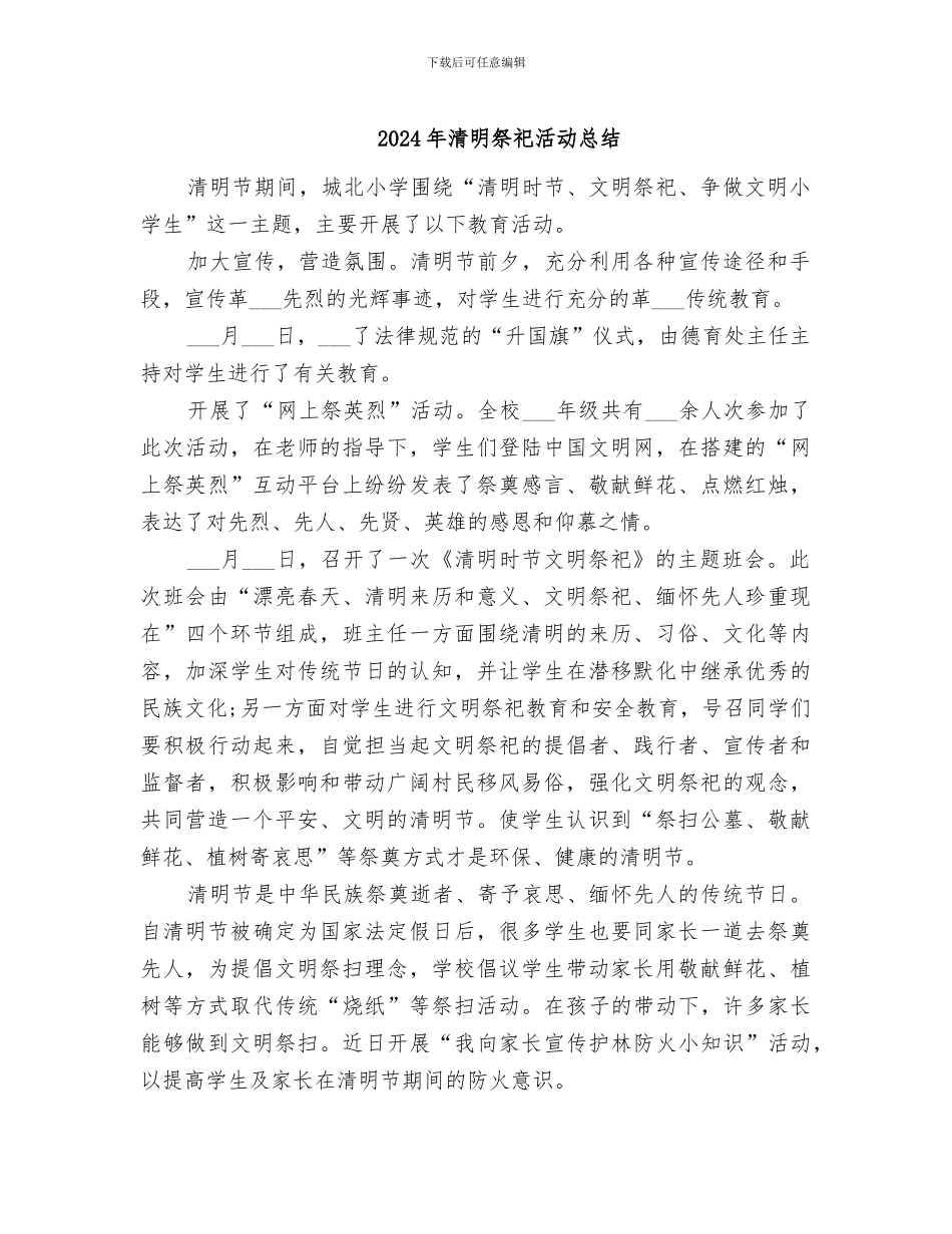 2024年清明祭祀活动总结_第1页