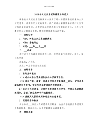 2024年火灾应急演练疏散总结范文