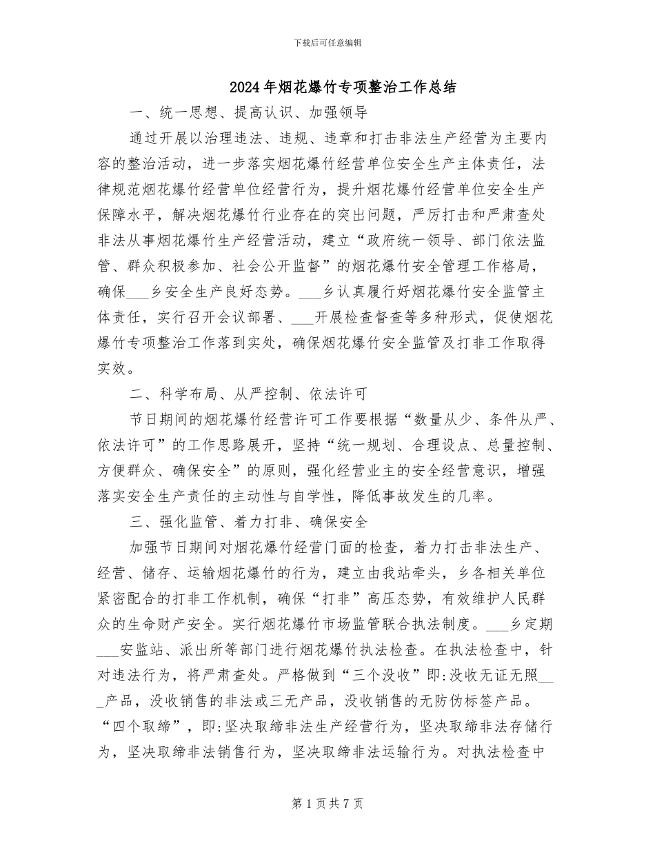 2024年烟花爆竹专项整治工作总结_第1页