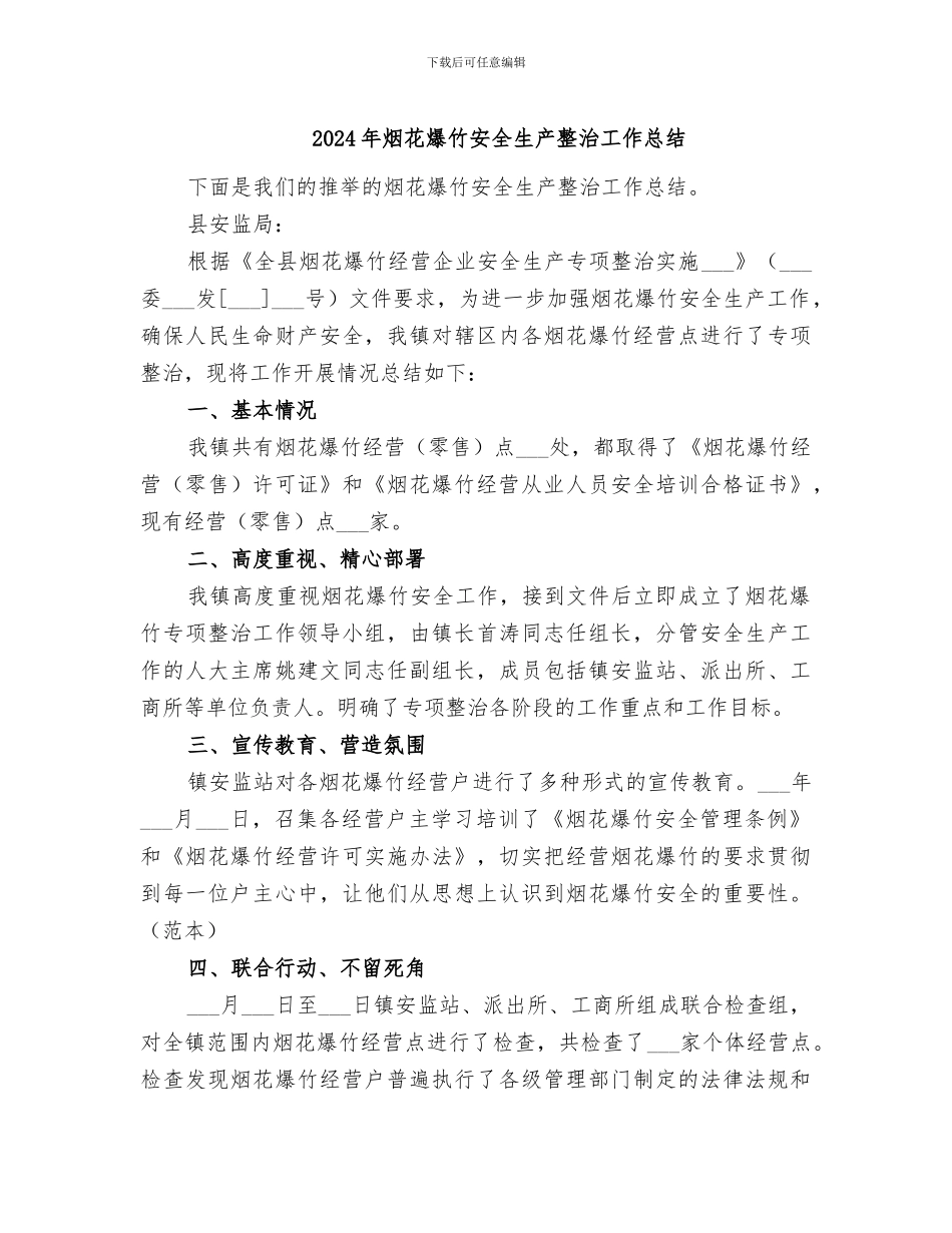 2024年烟花爆竹安全生产整治工作总结_第1页